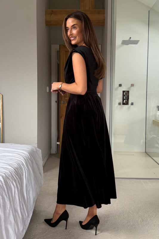 Betty Skater Velvet Midi Dress Black