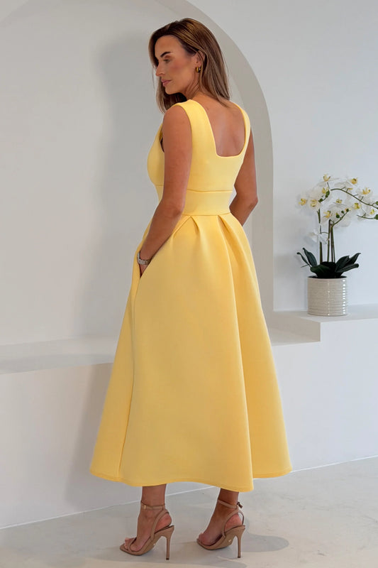 Bethany V Neck Skater Midi Yellow