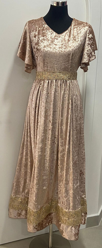 Ice Velvet Rose Gold Abaya with dress