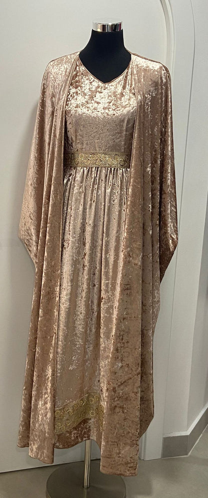 Ice Velvet Rose Gold Abaya with dress