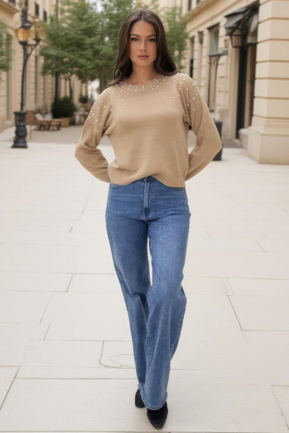 Oatmeal Pearl Crew Neck Jumper
