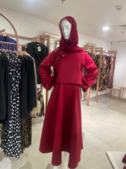 Two  piece matching set with shawl in Burgundy
