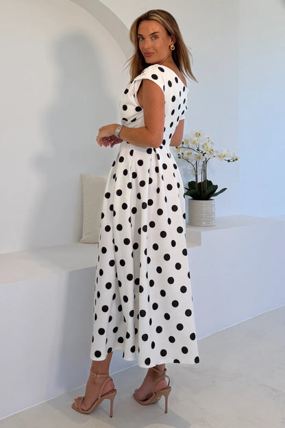 Betty Asymmetric Midi Dress Polka