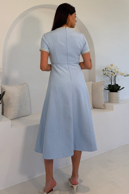 Natalia Beaded Bow Midi Dress Blue