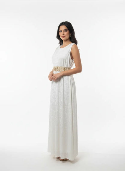 Ice Velvet Abaya with Dress in Offwhite