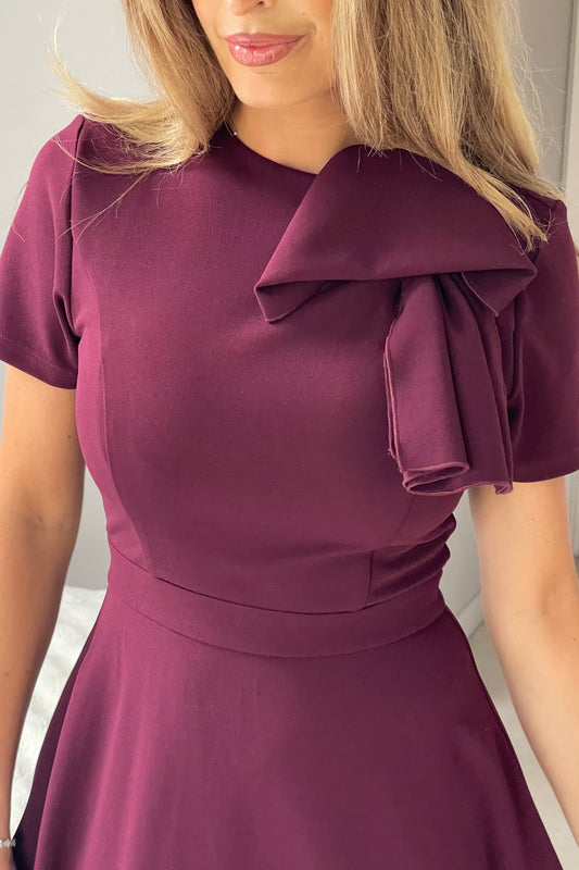 Minta Bow Detail Midi Dress Plum
