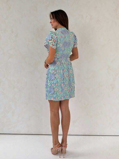Ami Corded Lace Tulip Sleeve Mini Dress