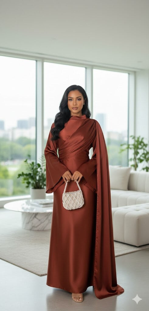 Satin dress in rust color