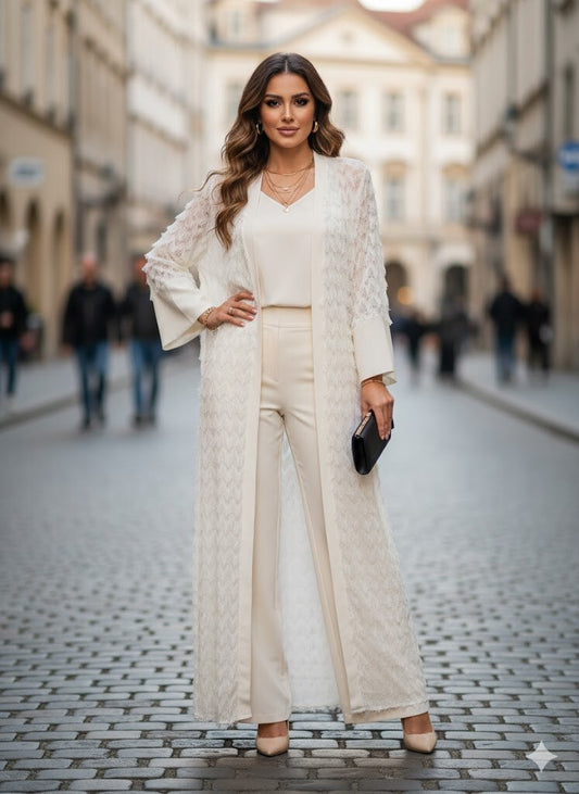 Wave Pattern Kimono in Cream